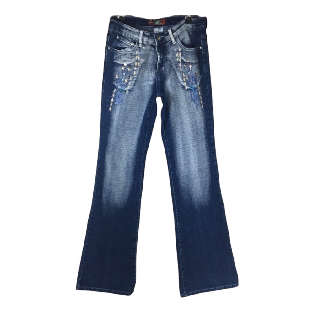 Silver Kiss Bootcut Embellished Embroidered Stone wash…